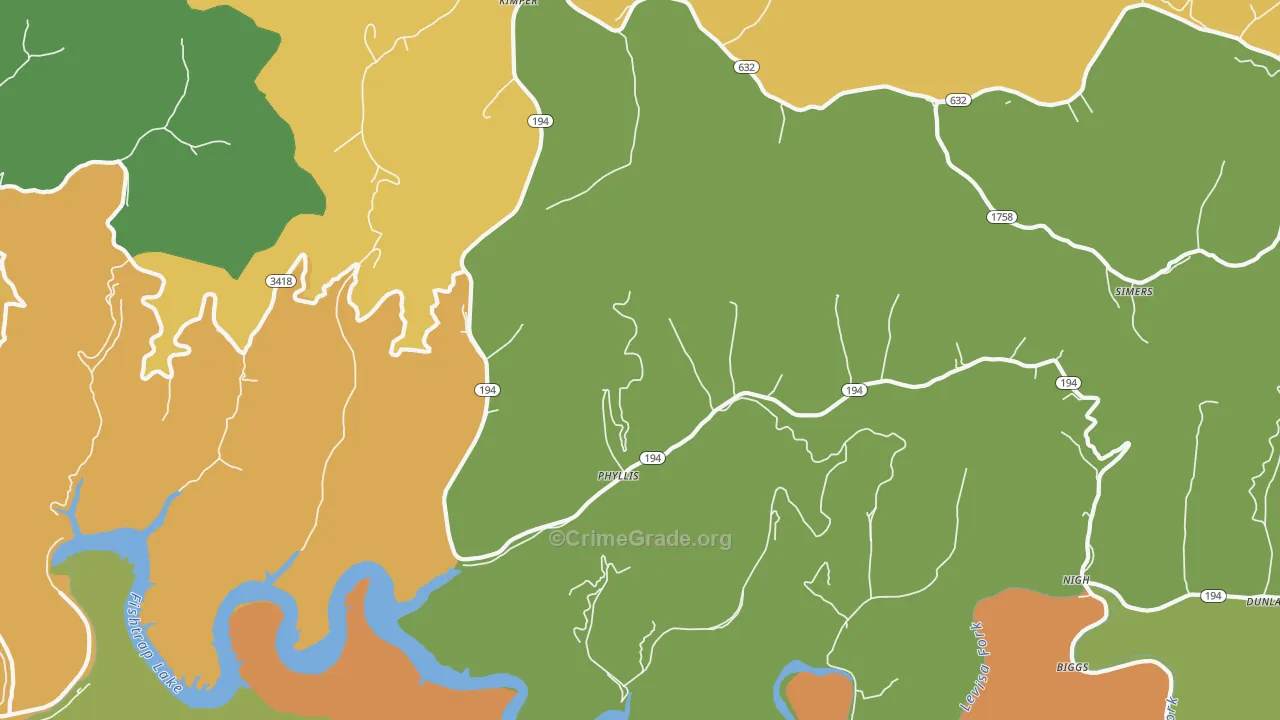 Phyllis, KY Map of Theft Rates