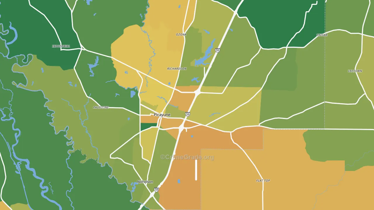 Picayune, MS Map of Theft Rates