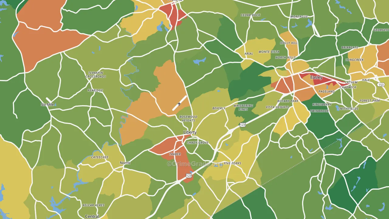 Pickens County, SC Map of Theft Rates