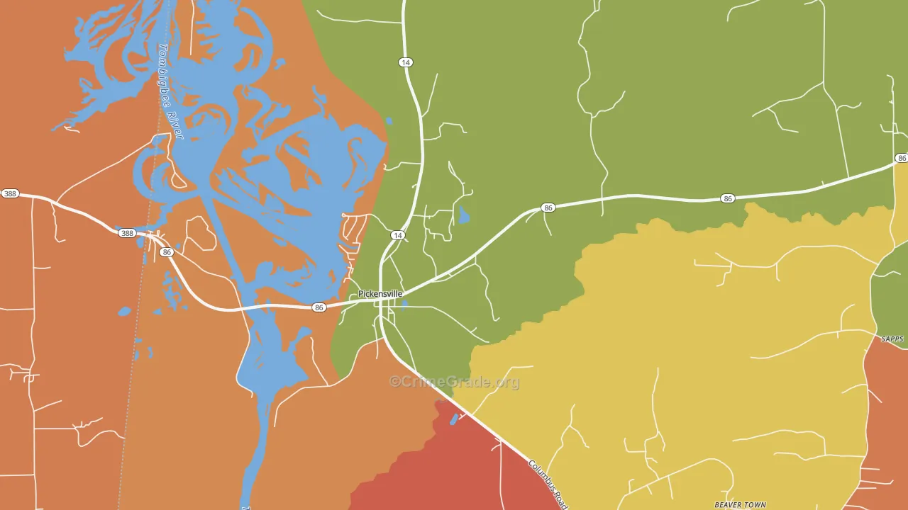 Pickensville, AL Map of Theft Rates