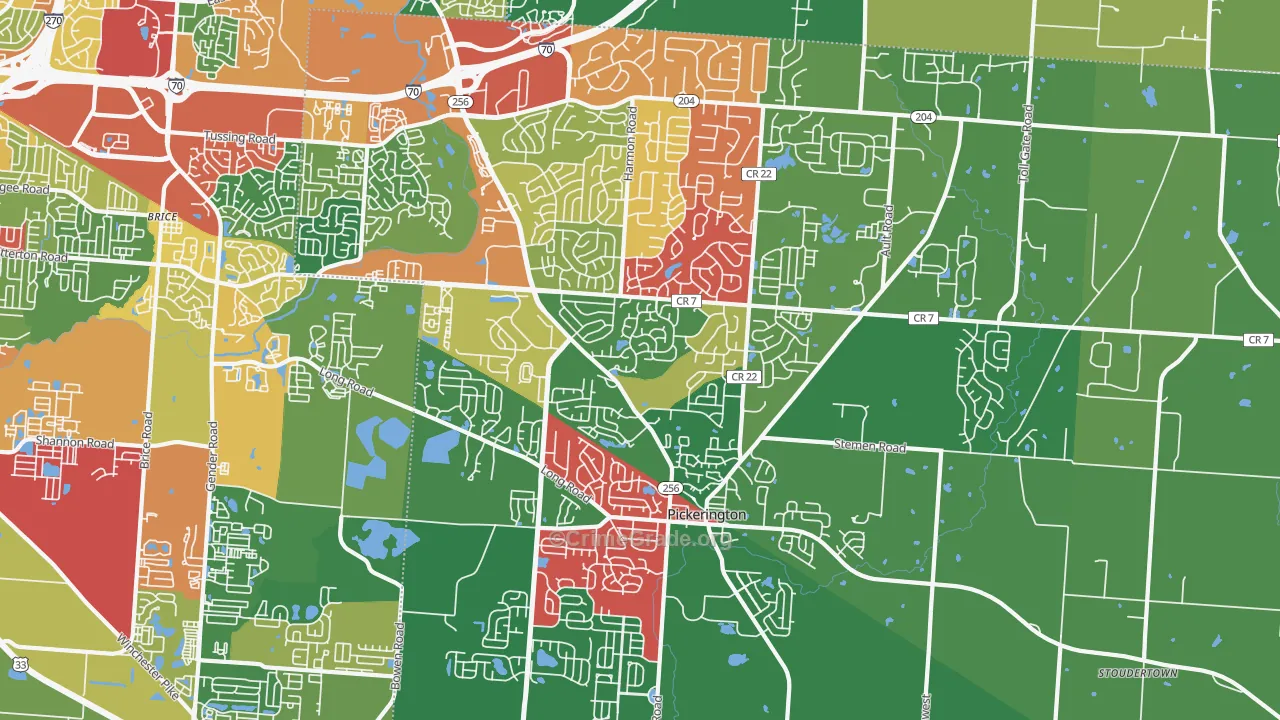 Pickerington, OH Map of Theft Rates