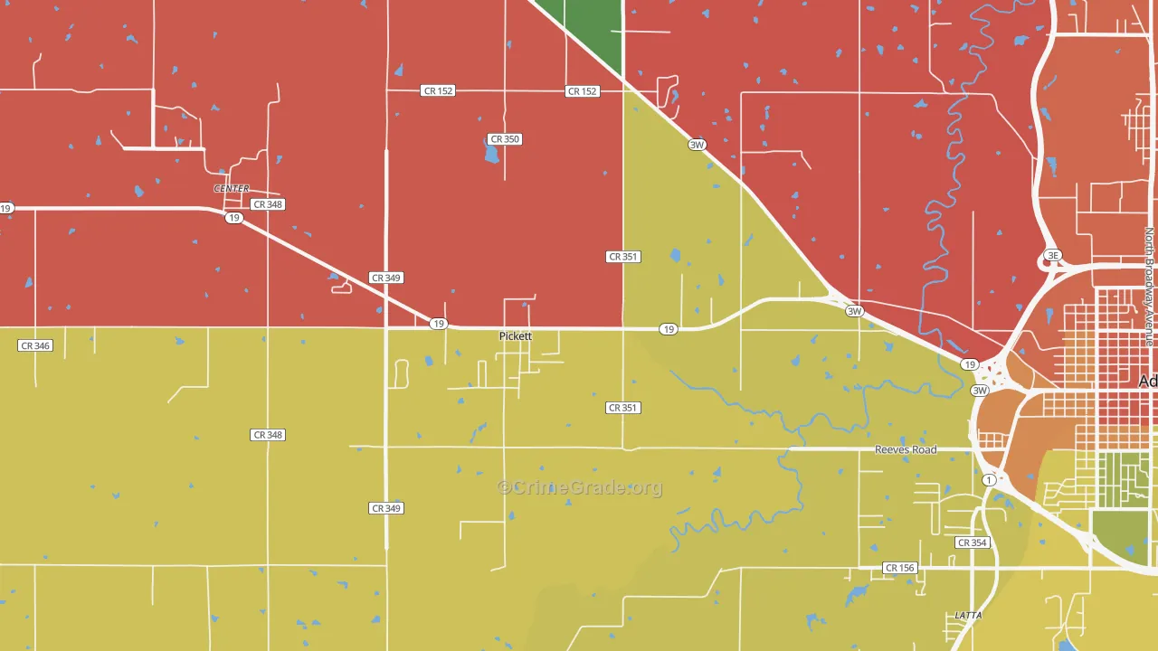 Pickett, OK Map of Theft Rates