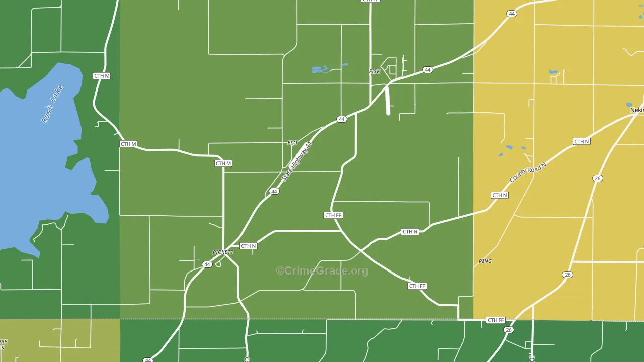 Pickett, WI Map of Theft Rates