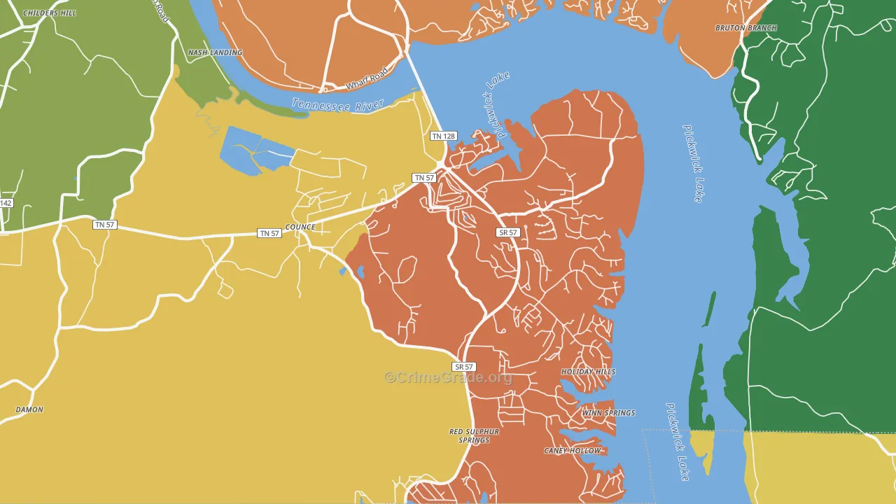 Pickwick Dam, TN Map of Theft Rates