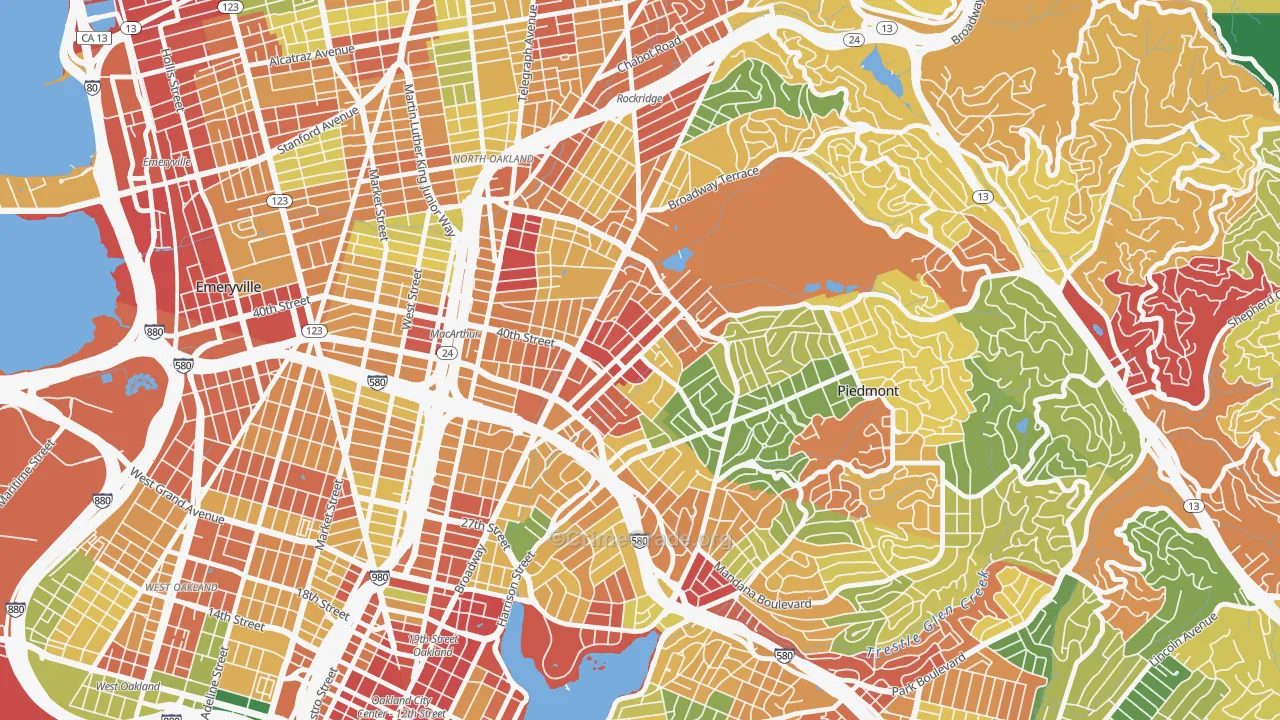 Piedmont Avenue, Oakland, CA Map of Theft Rates
