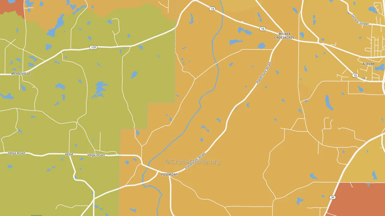 Piedmont, GA Map of Theft Rates