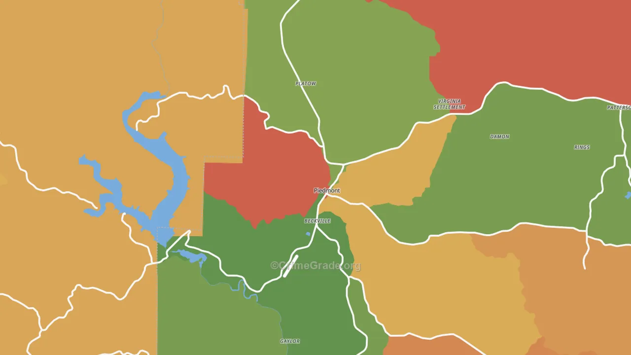 Piedmont, MO Map of Theft Rates