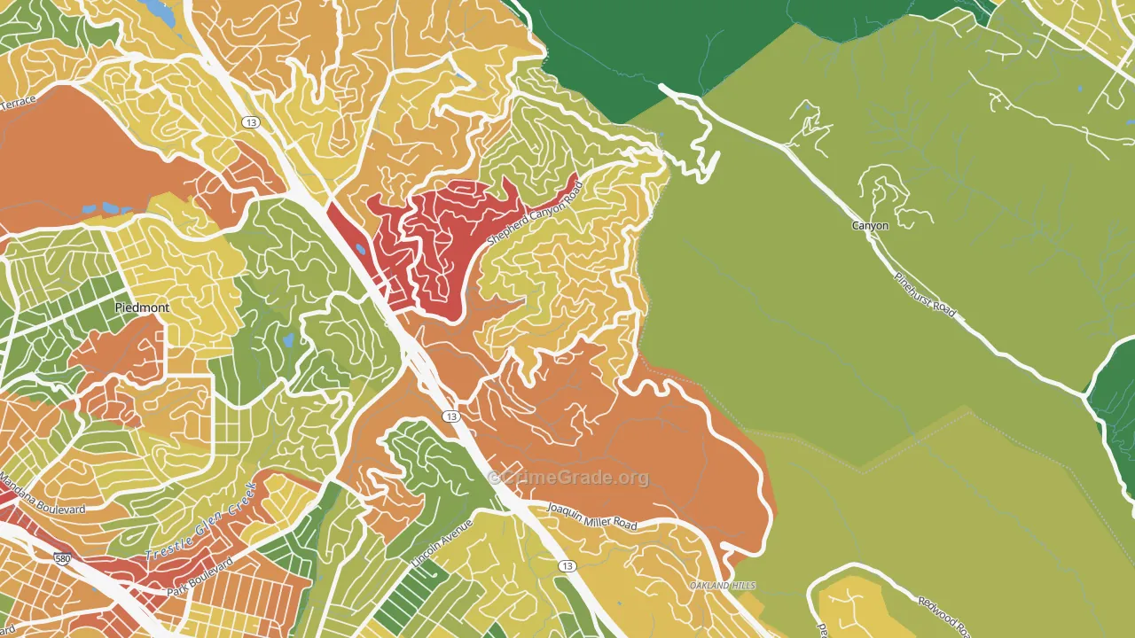 Piedmont Pines, Oakland, CA Map of Theft Rates