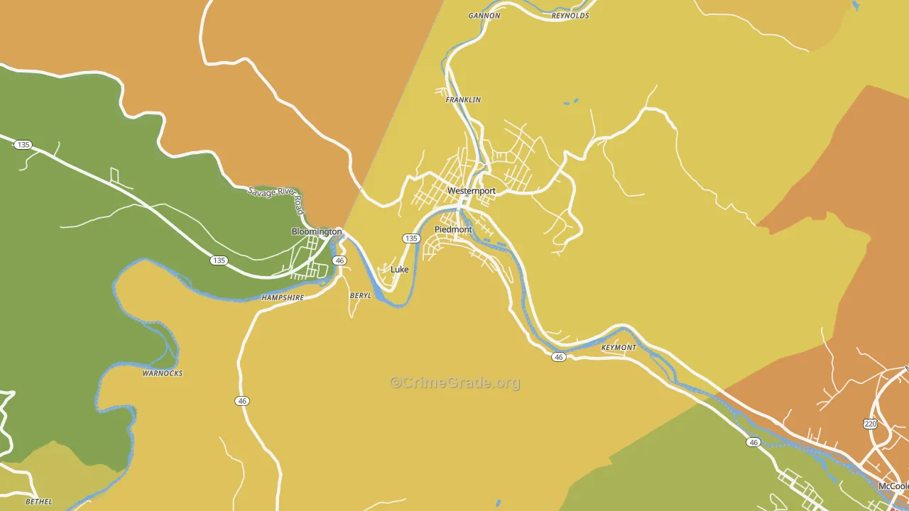 Piedmont, WV Map of Theft Rates