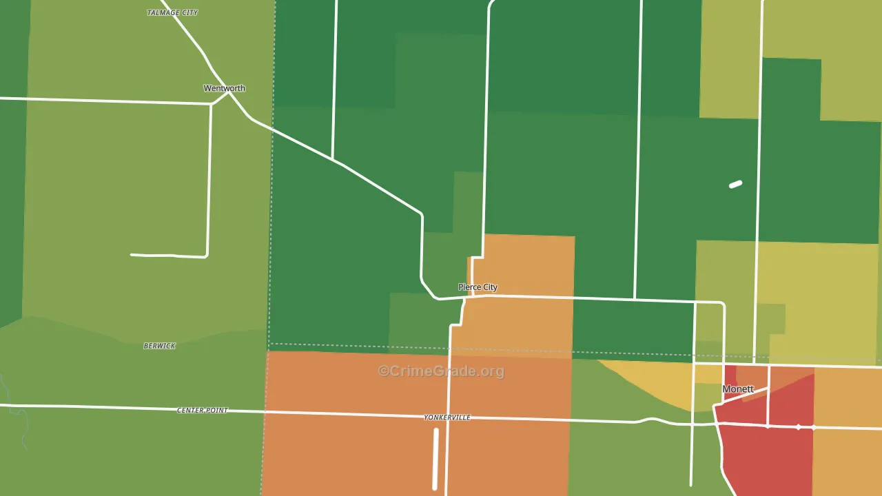 Pierce City, MO Map of Theft Rates