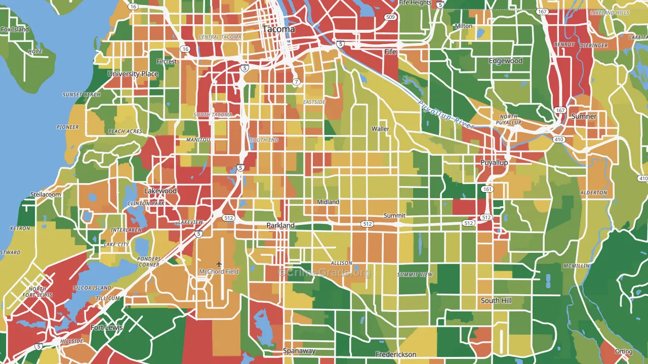 Pierce County, WA Map of Theft Rates
