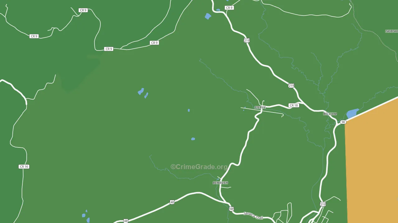 Pierce, WV Map of Theft Rates