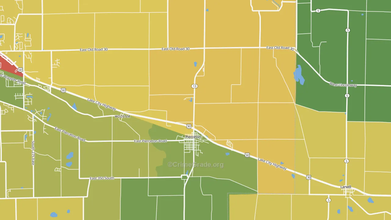 Pierceton, IN Map of Theft Rates