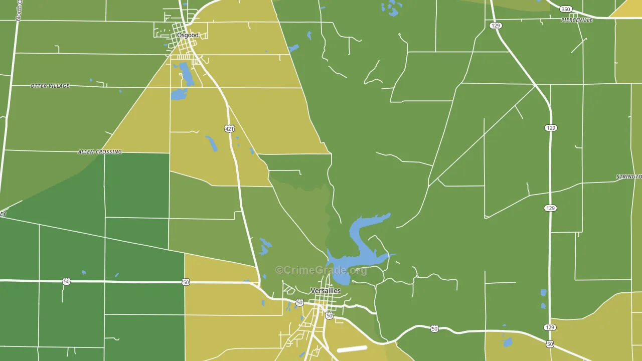 Pierceville, IN Map of Theft Rates
