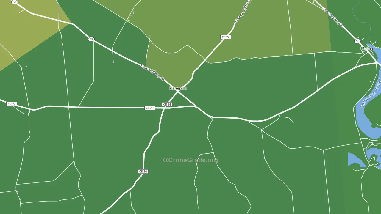 Pierrepont, NY Map of Theft Rates