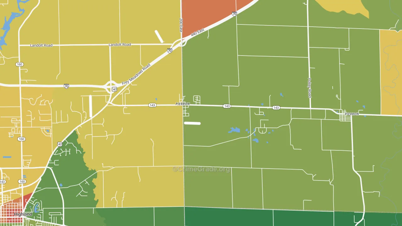 Pierron, IL Map of Theft Rates