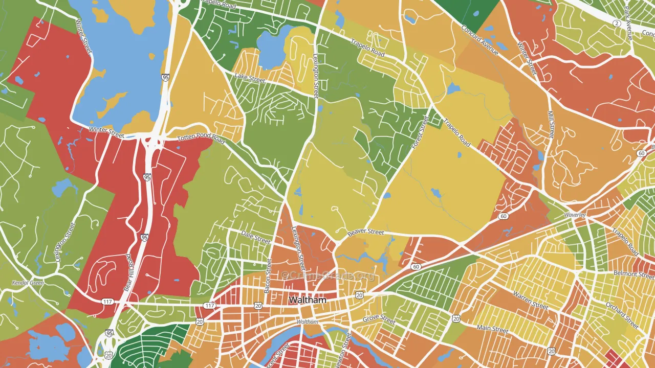 Piety Corner, Waltham, MA Map of Theft Rates