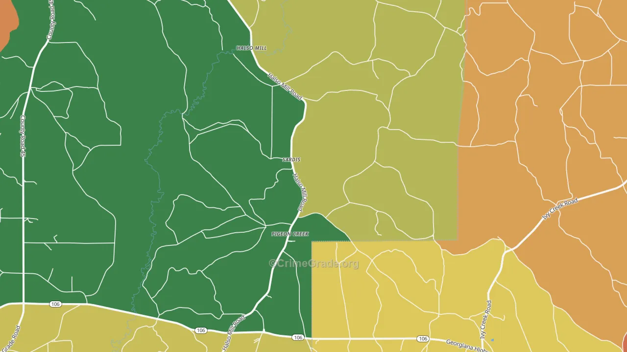 Pigeon Creek, AL Map of Theft Rates