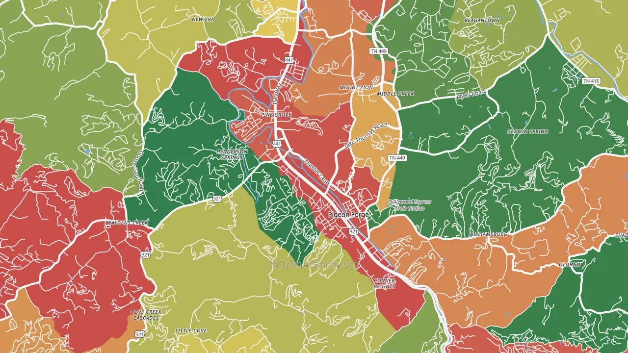 Pigeon Forge, TN Map of Theft Rates