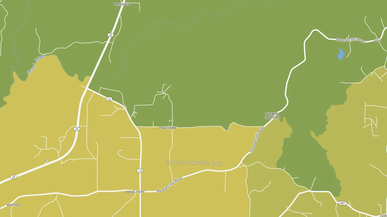 Piggtown, MS Map of Theft Rates