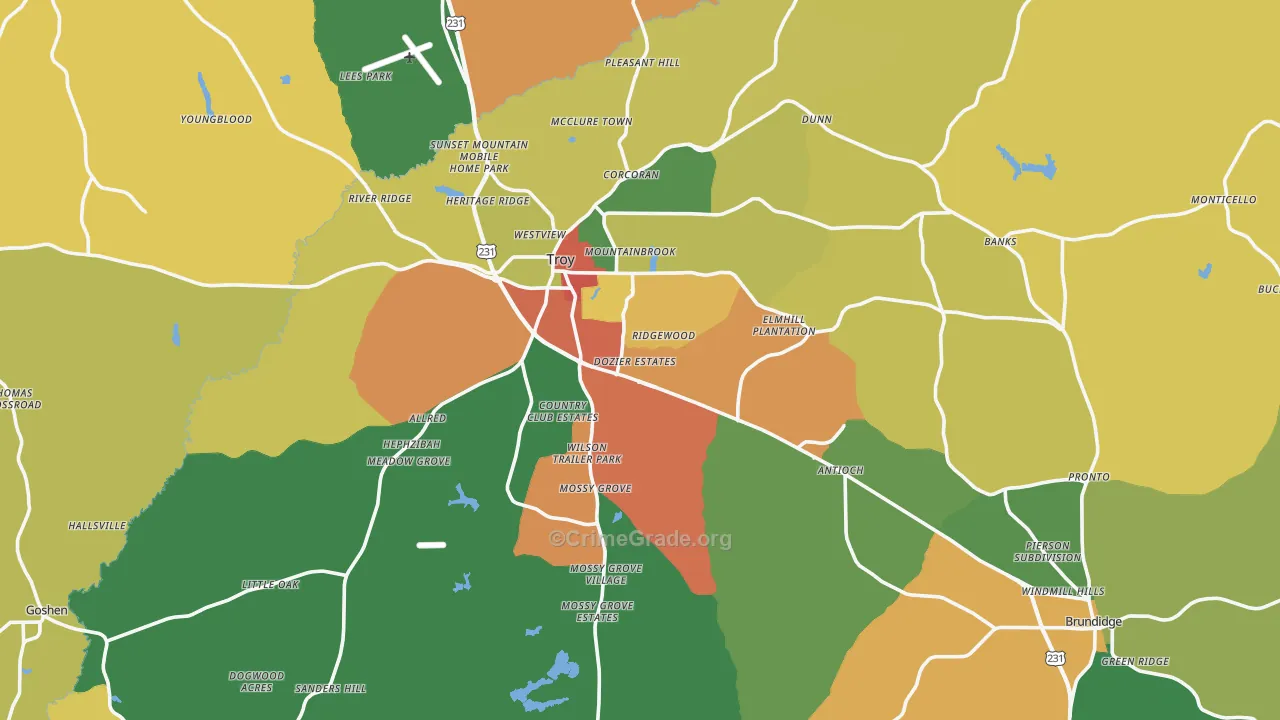 Pike County, AL Map of Theft Rates