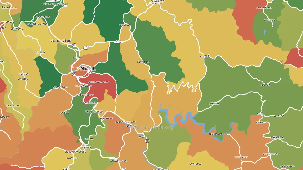 Pike County, KY Map of Theft Rates