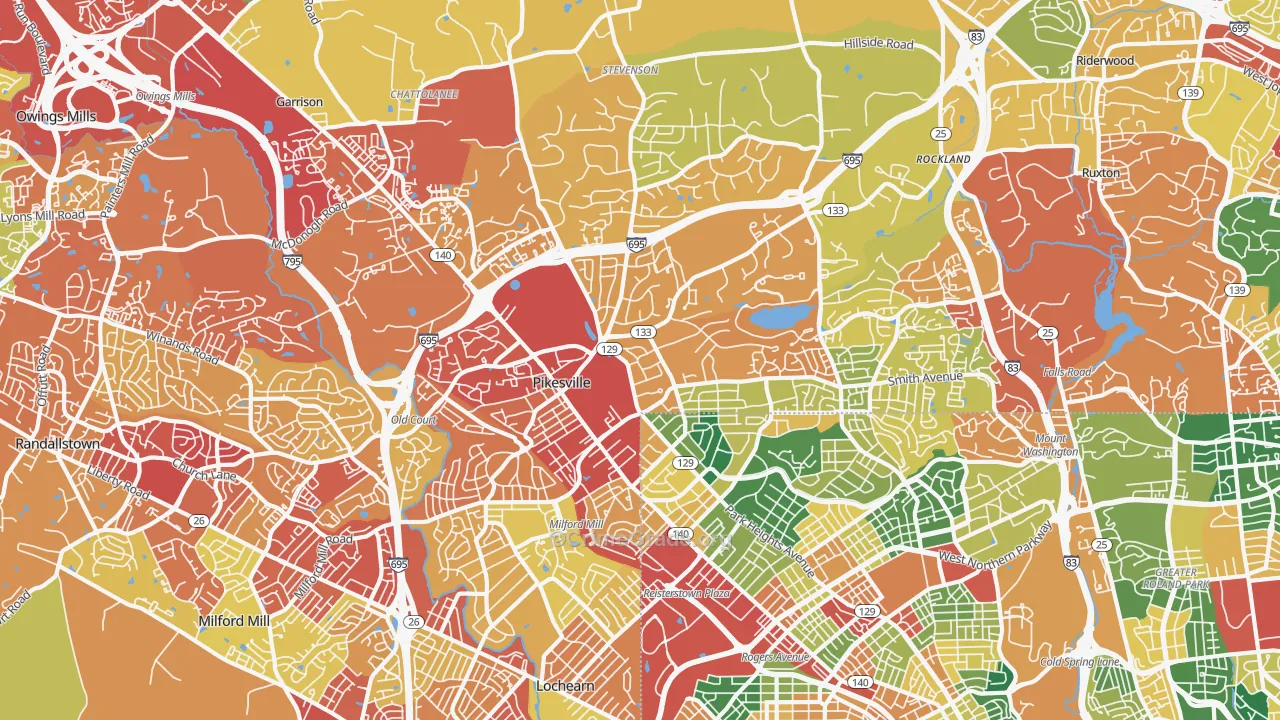 Pikesville, MD Map of Theft Rates