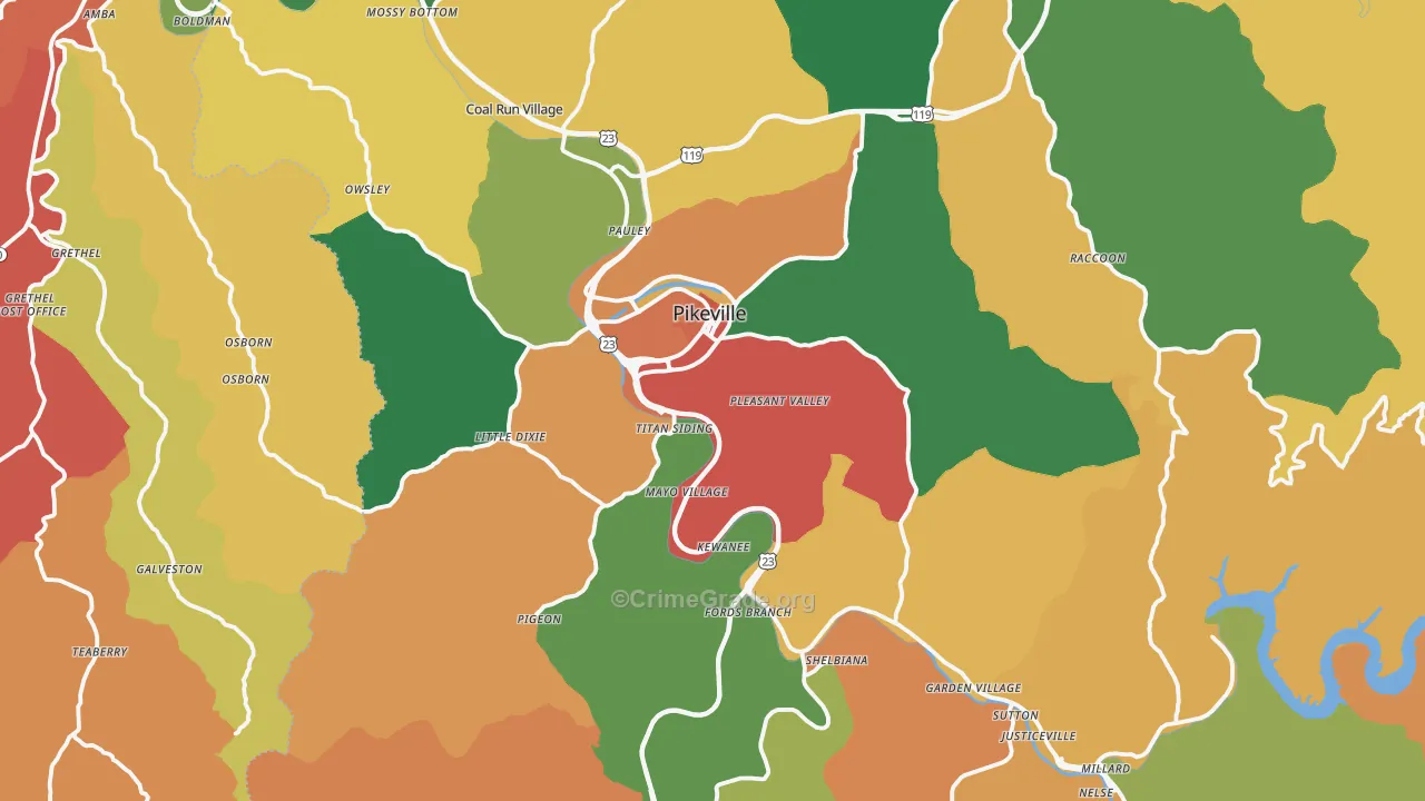 Pikeville, KY Map of Theft Rates