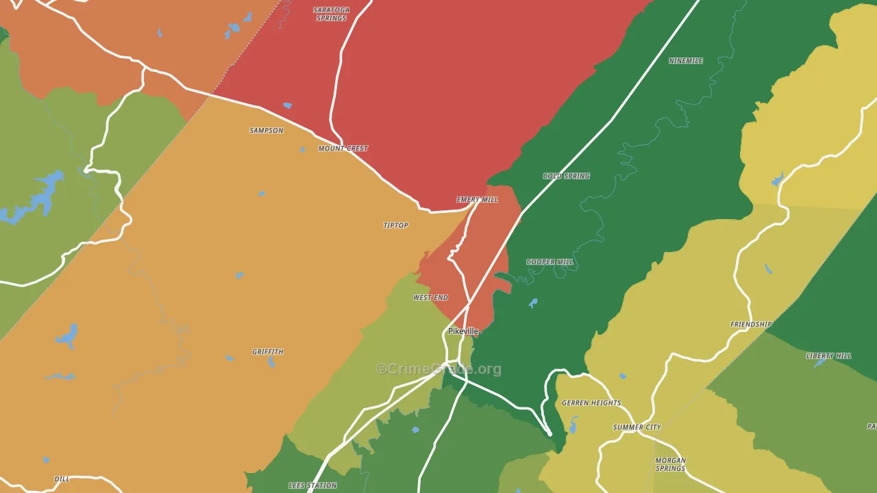 Pikeville, TN Map of Theft Rates