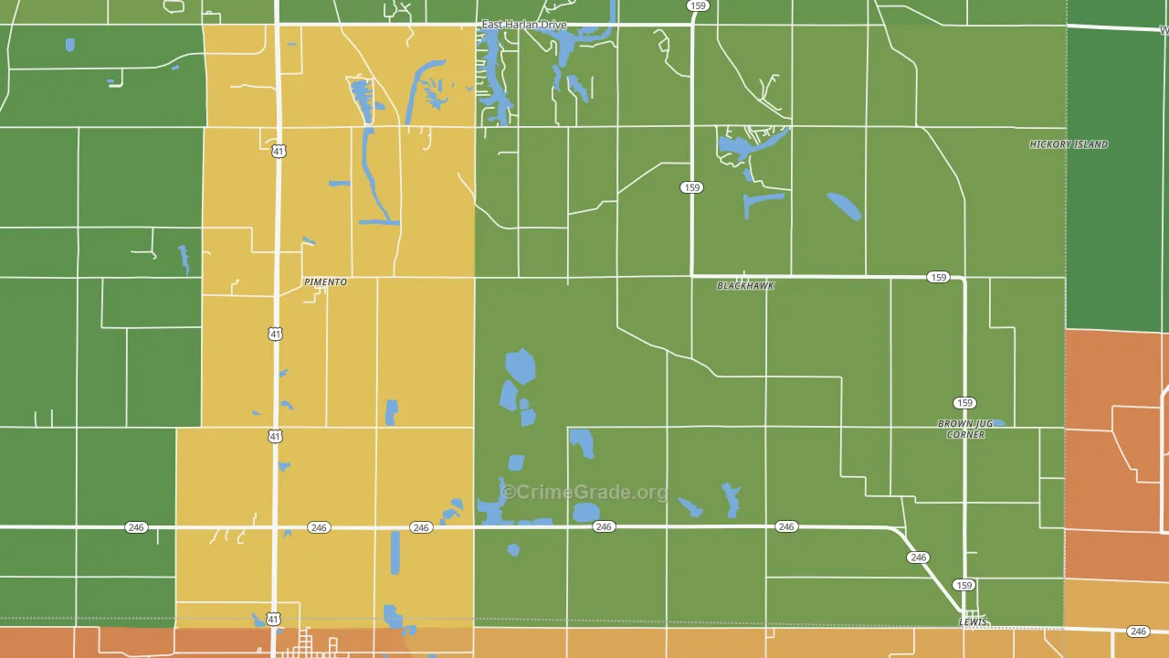 Pimento, IN Map of Theft Rates