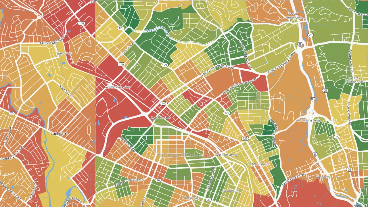 Pimlico, Baltimore, MD Map of Theft Rates