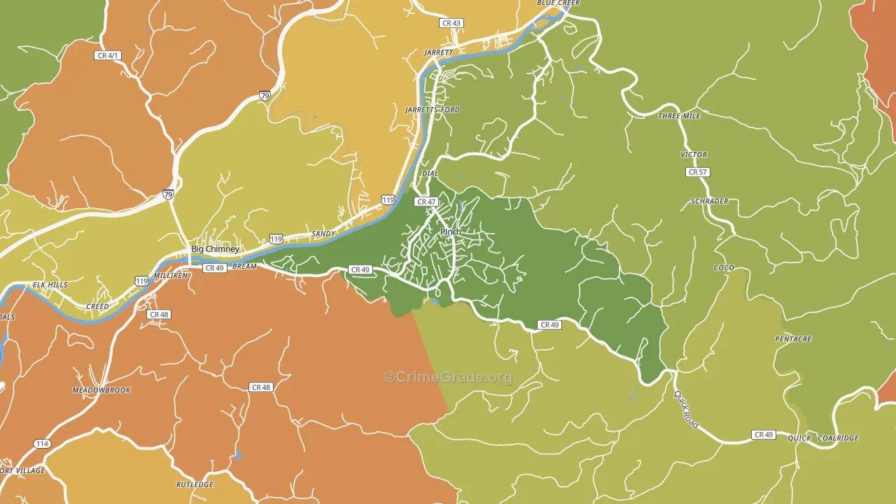 Pinch, WV Map of Theft Rates