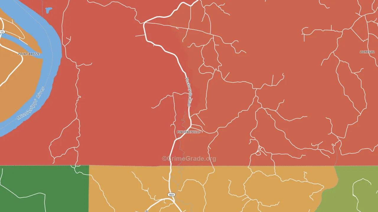 Pinckneyville, MS Map of Theft Rates