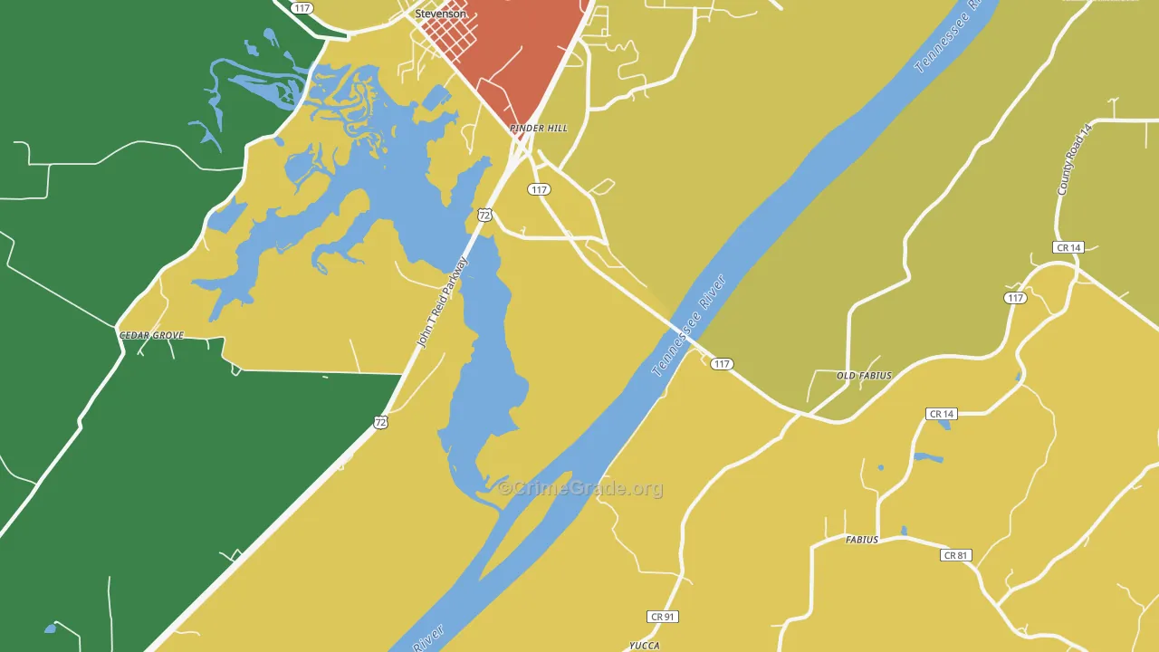 Pinder Hill, AL Map of Theft Rates