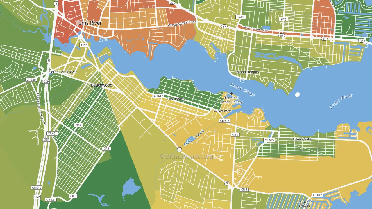 Pine Beach, NJ Map of Theft Rates