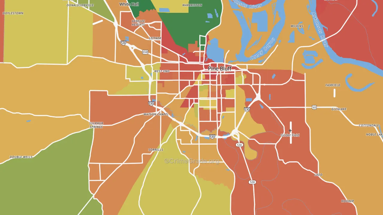 Pine Bluff, AR Map of Theft Rates