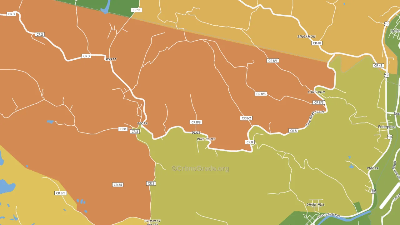 Pine Bluff, WV Map of Theft Rates