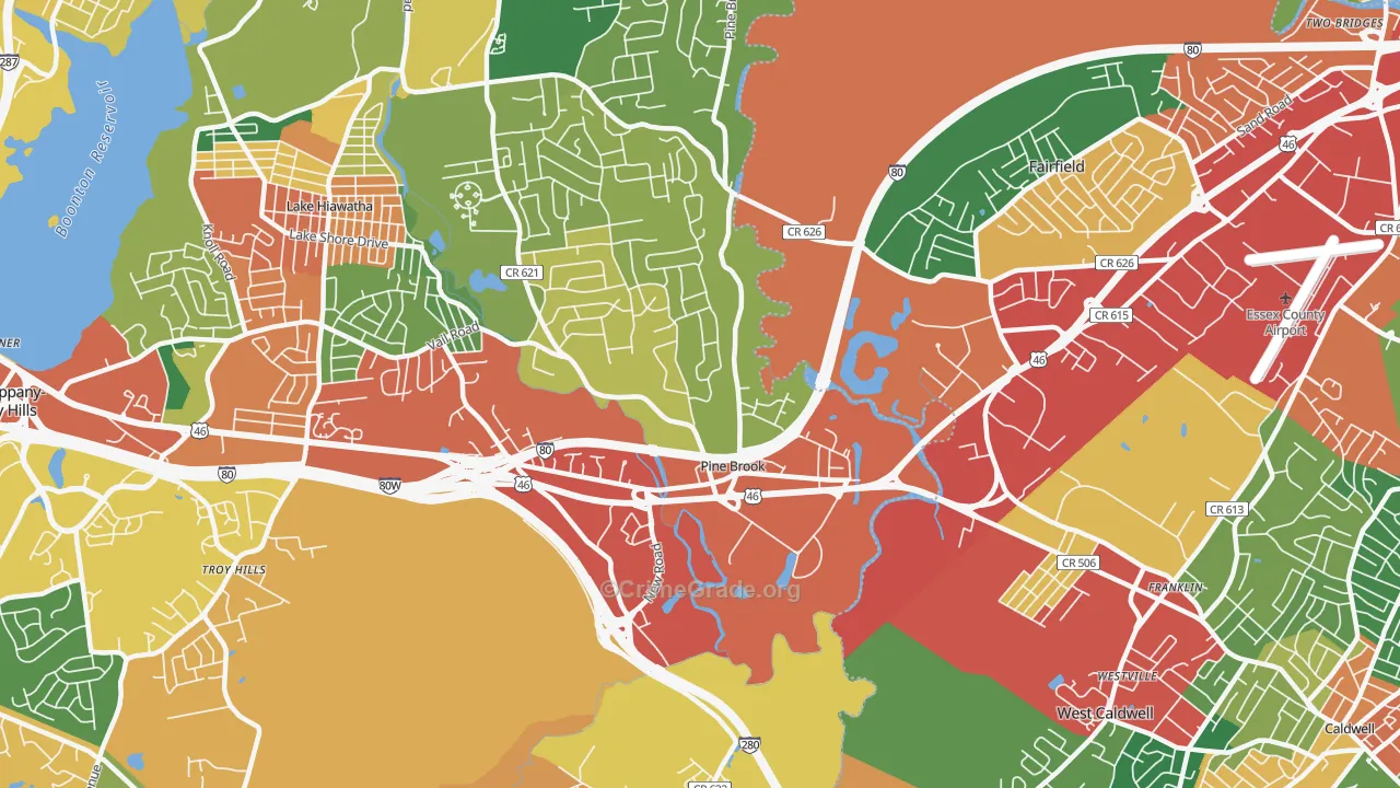 Pine Brook, NJ Map of Theft Rates