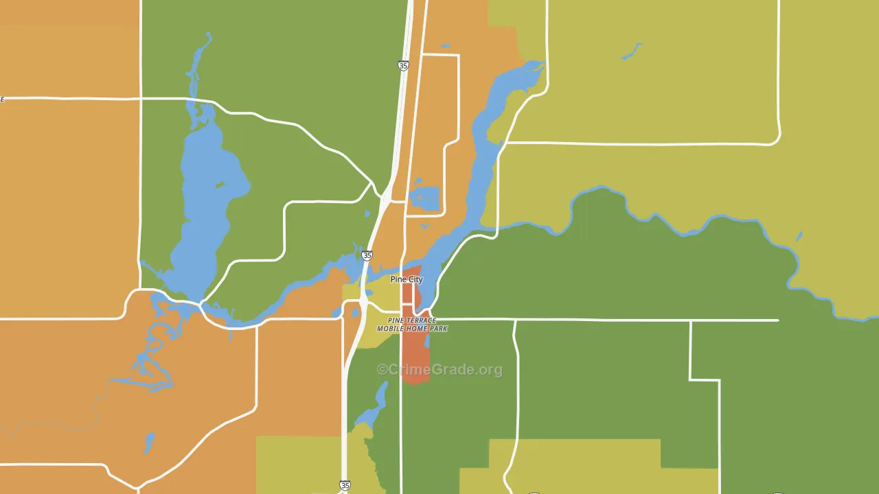 Pine City, MN Map of Theft Rates