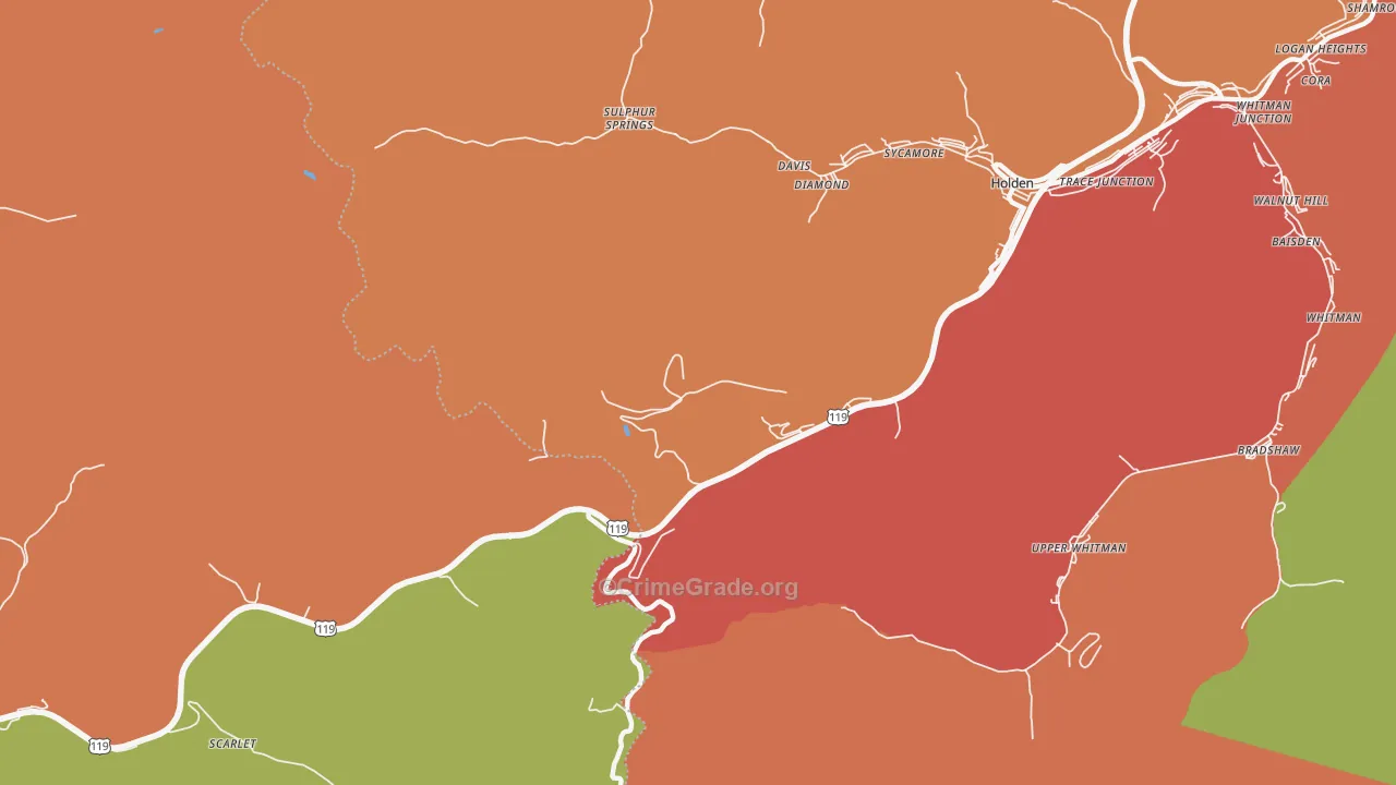 Pine Creek, WV Map of Theft Rates