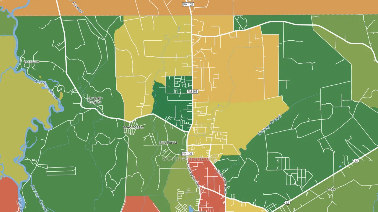 Pine Forest, TX Map of Theft Rates
