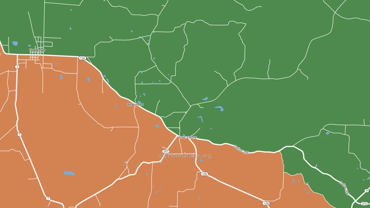 Pine Grove, AR Map of Theft Rates