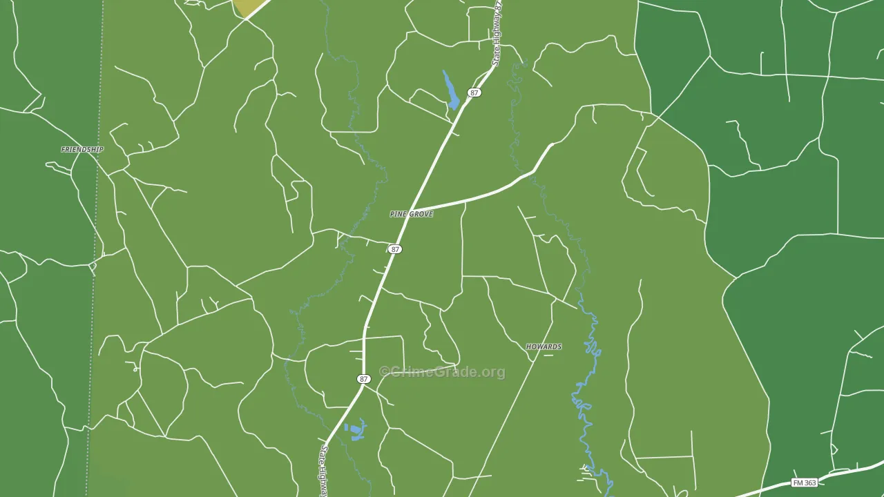 Pine Grove, TX Map of Theft Rates