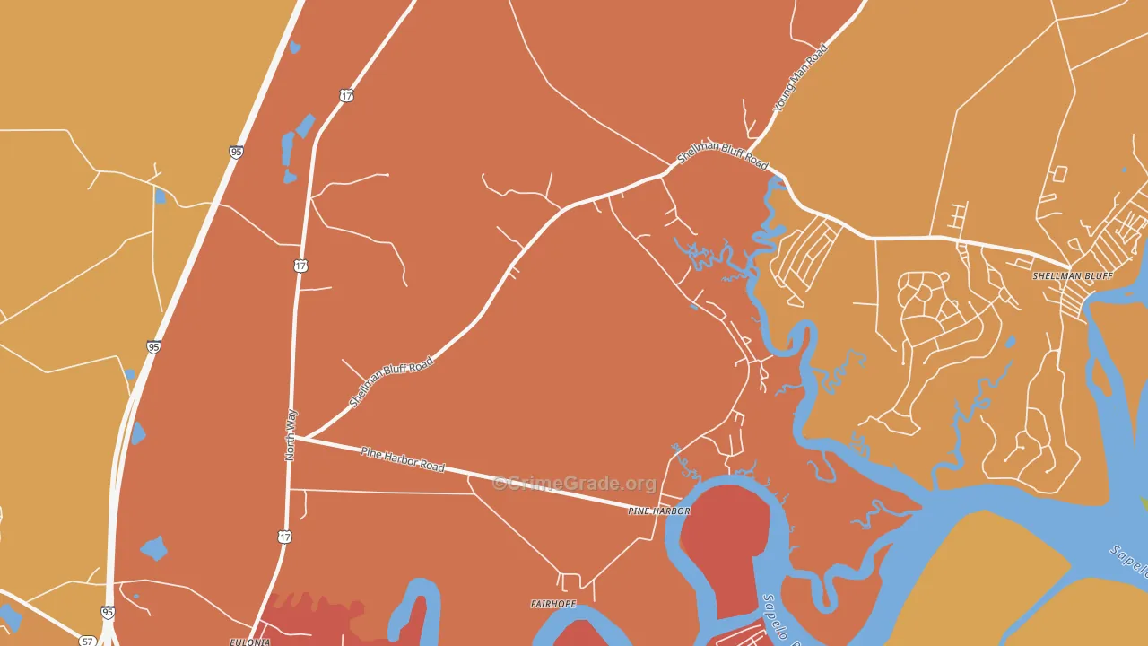 Pine Harbor, GA Map of Theft Rates