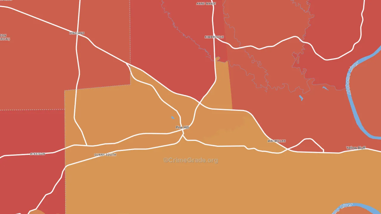 Pine Hill, AL Map of Theft Rates