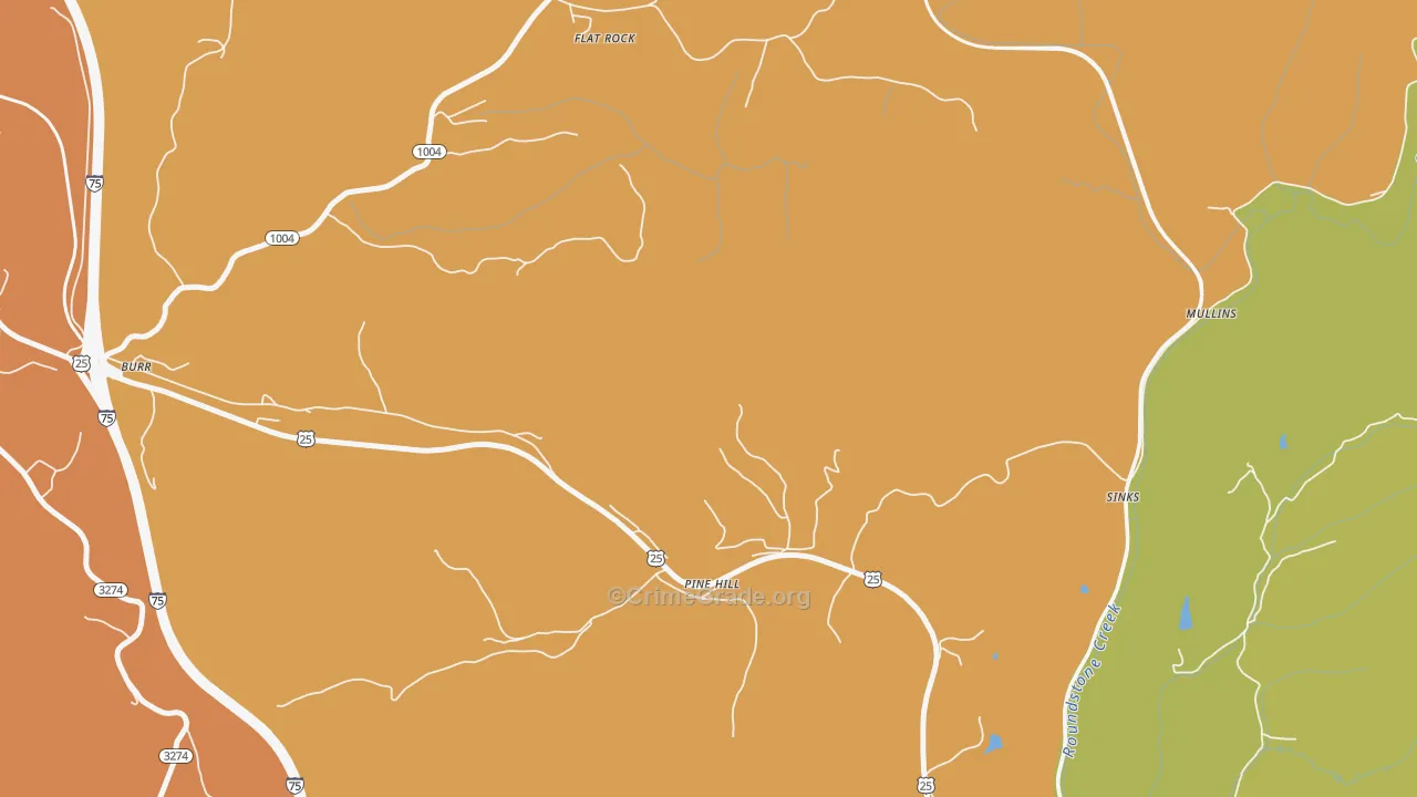 Pine Hill, KY Map of Theft Rates