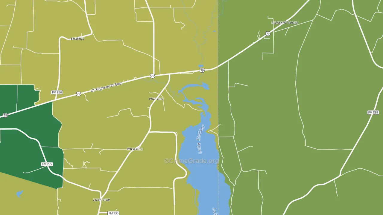 Pine Hill, TX Map of Theft Rates