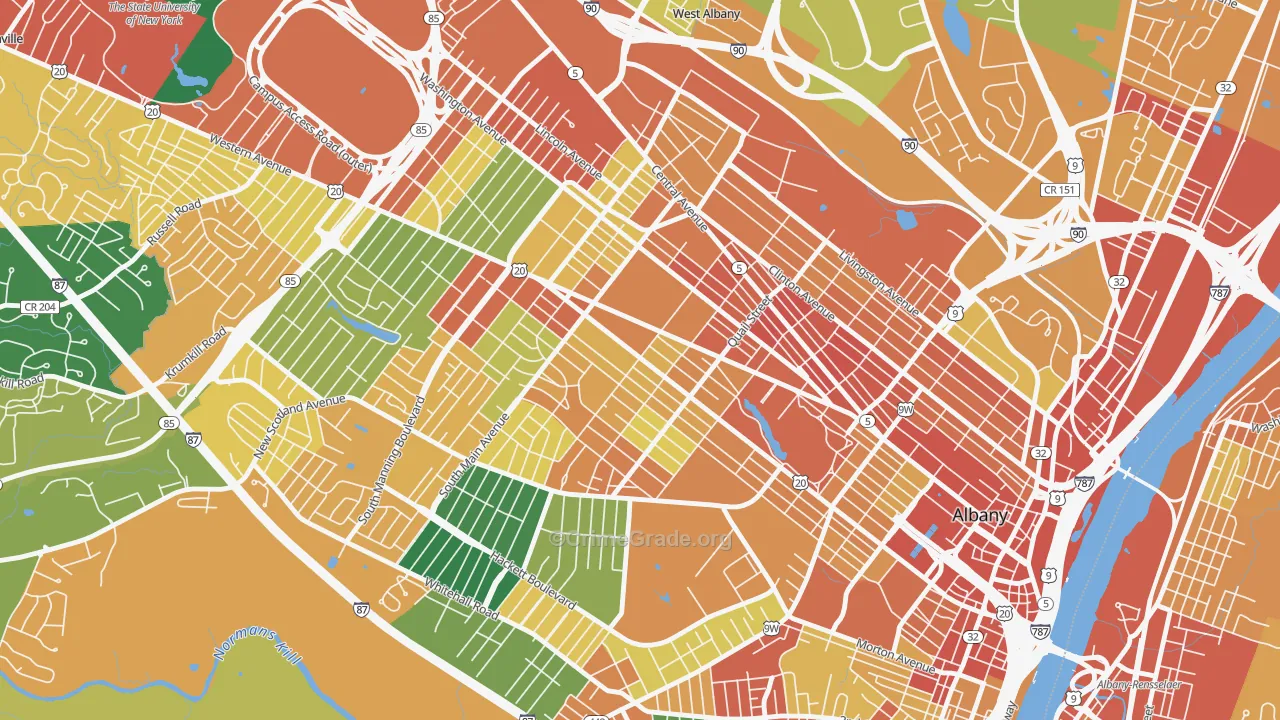 Pine Hills, Albany, NY Map of Theft Rates