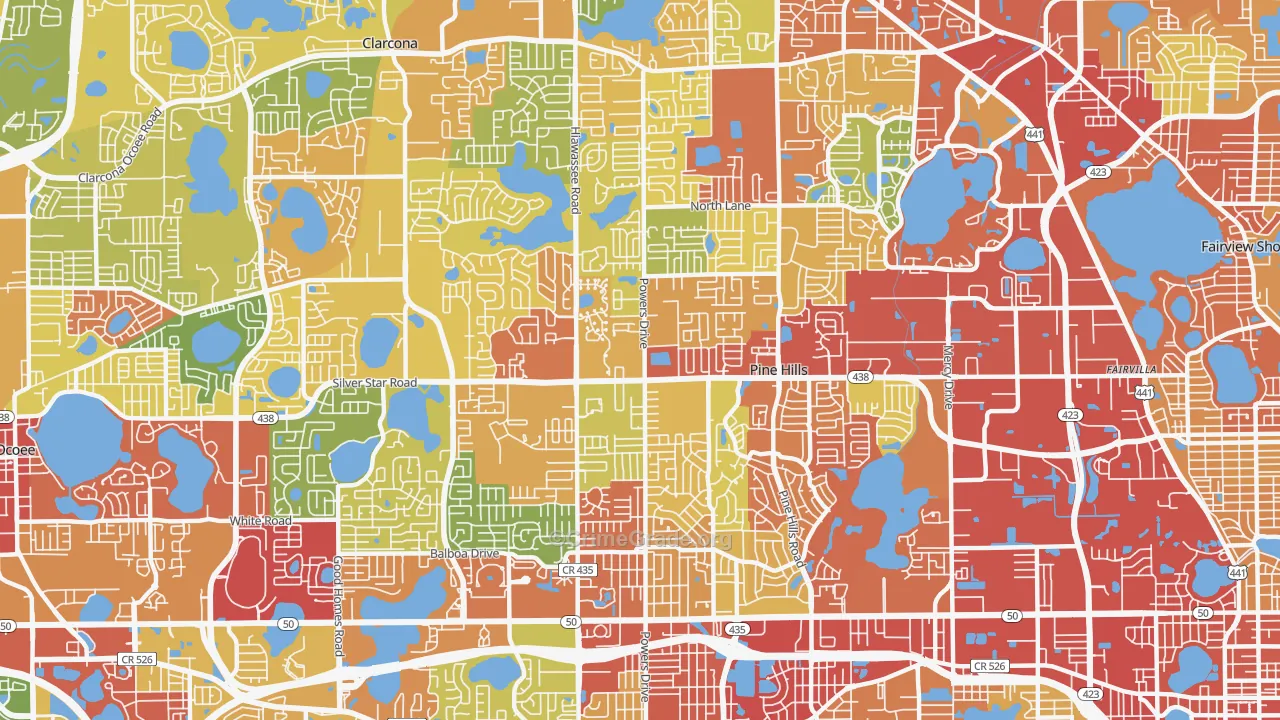 Pine Hills, FL Map of Theft Rates