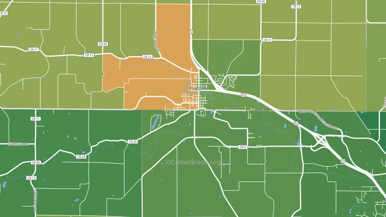Pine Island, MN Map of Theft Rates